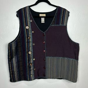 Cedar Canyon Vintage V-neck Button Front Patchwork Vest Size 1X